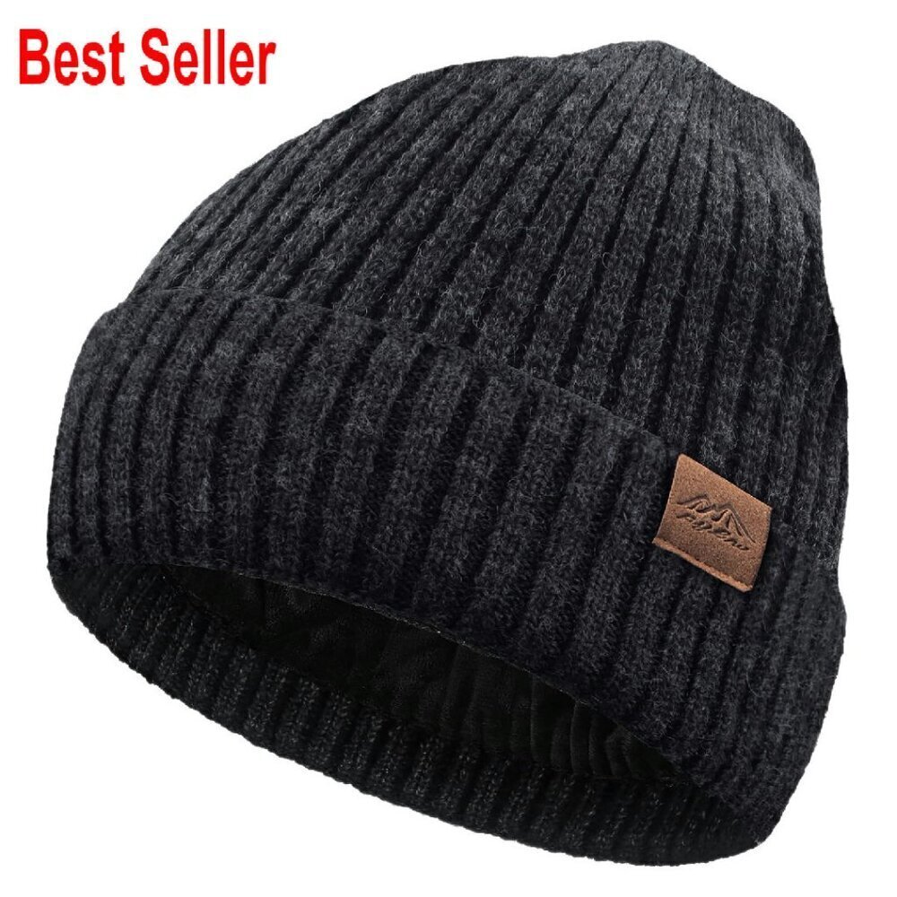 Oversized Fleece Lined Knit Beanie Winter Ski Hat Unisex Thick Warm